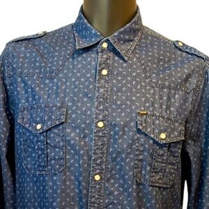 Buffalo David Bitton denim paisley button front shirt XL